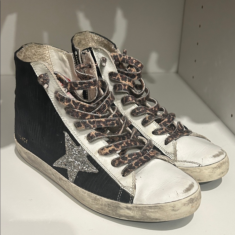 Women's golden goose Francy shearling Black and White High-Top Sneakers 38